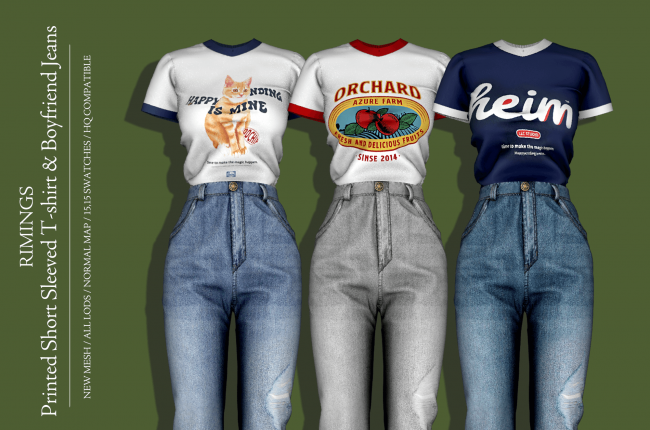 Printed Short Sleeved T-shirt & Boyfriend Jeans от RIMINGS