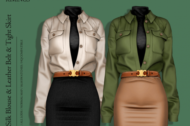 Turtleneck & Silk Blouse & Leather Belt & Tight Skirt от RIMINGS