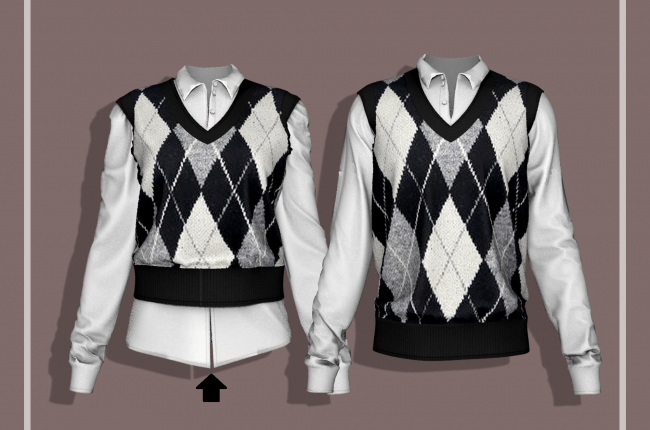 Diamond Pattern Knit Vest & Shirt _2 от RIMINGS