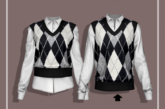 Diamond Pattern Knit Vest & Shirt _2 от RIMINGS