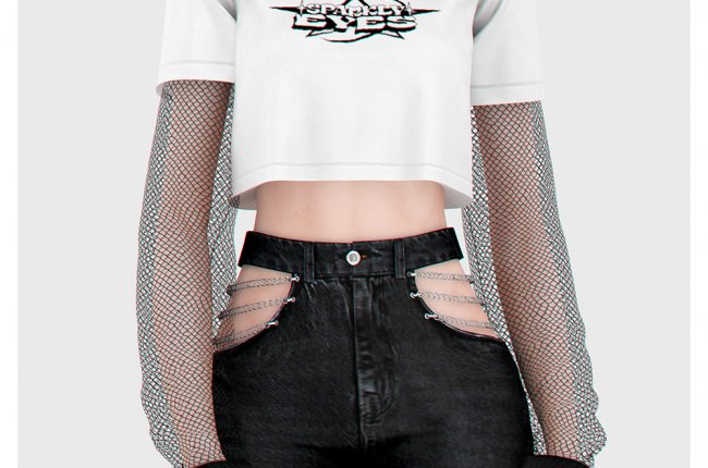 Crop Tee with Fishnet Sleeves  от BackTrack