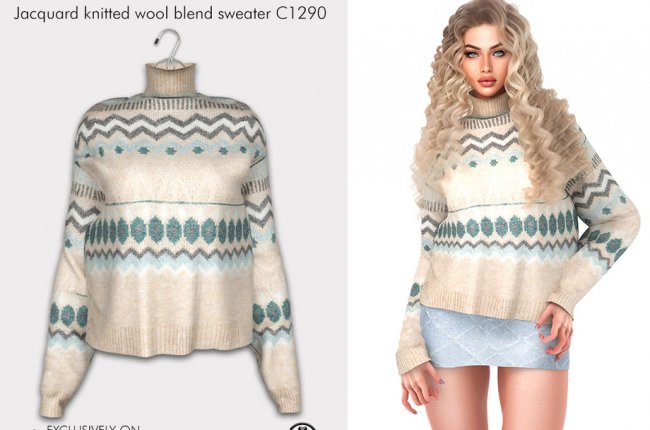 Clothes SET348 - Jacquard knitted wool blend sweater C1290 от turksimmer